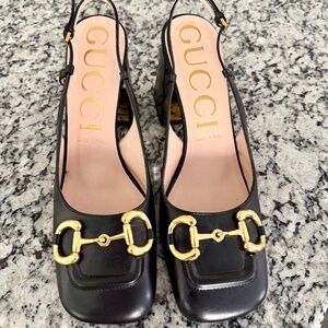 GUCCI Horsebit Leather Slingback Pumps